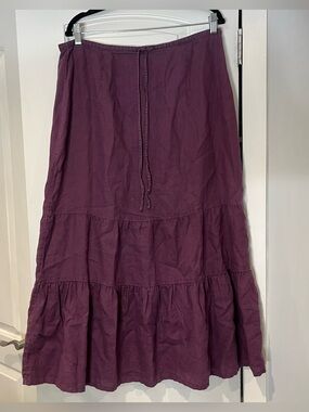 J. Jill Linen Purple Midi/Maxi Skirt Cottagecore Boho Linen Sz L tiered casual